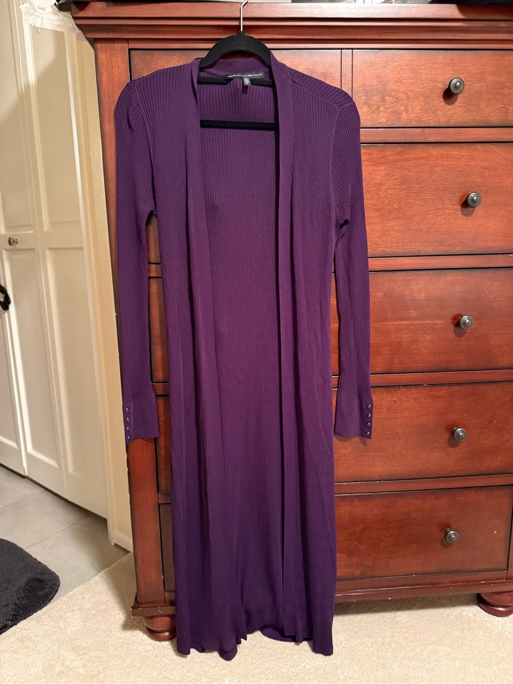 White House Black Market Long Open-Front Ribbed Maxi Cardigan - Purple